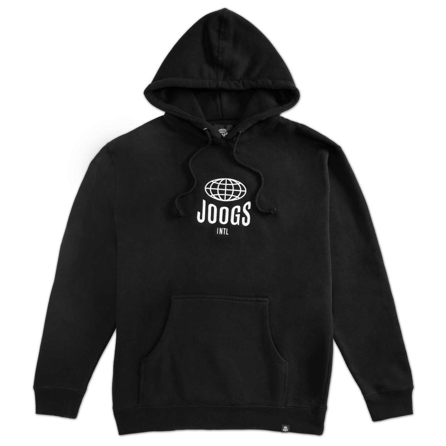 JOOGS EMBROIDERED LOGO HOODIE - BLACK - FRONT PRODUCT SHOT
