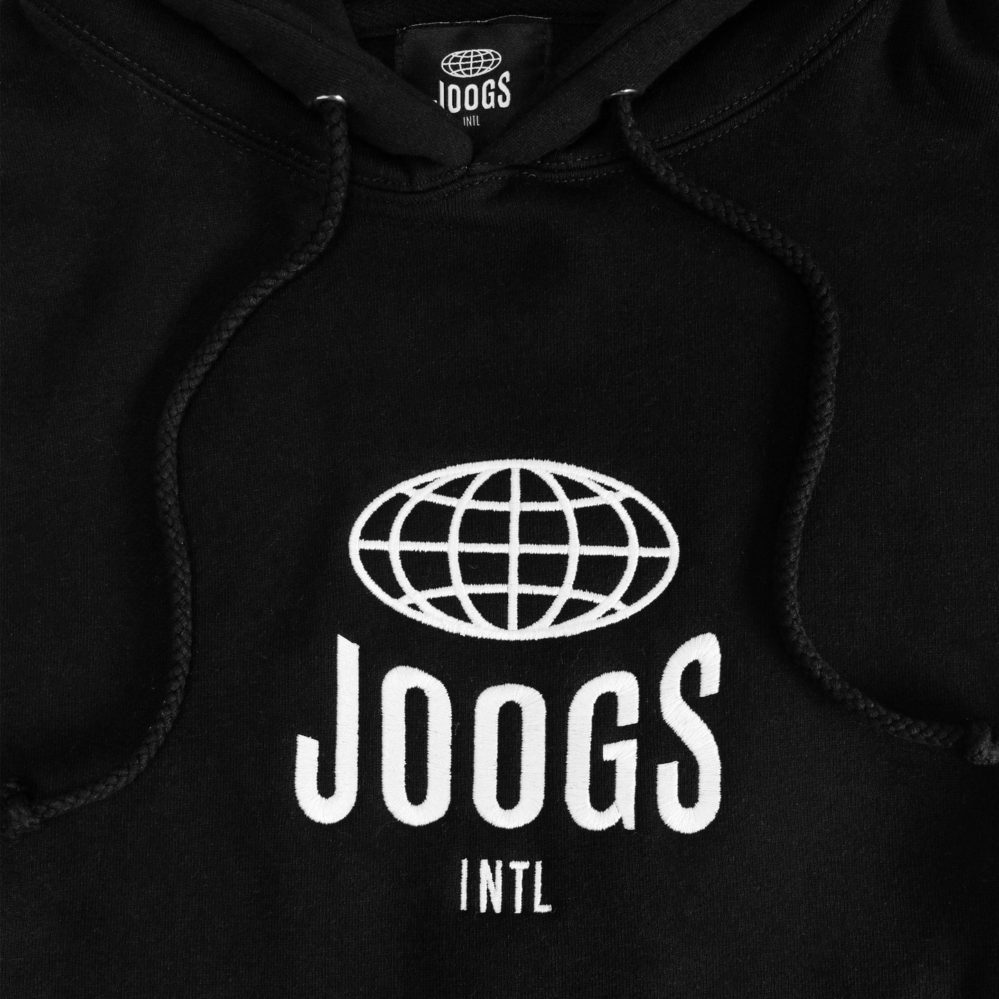 JOOGS EMBROIDERED LOGO HOODIE - BLACK - FRONT PRODUCT SHOT DETAIL 1