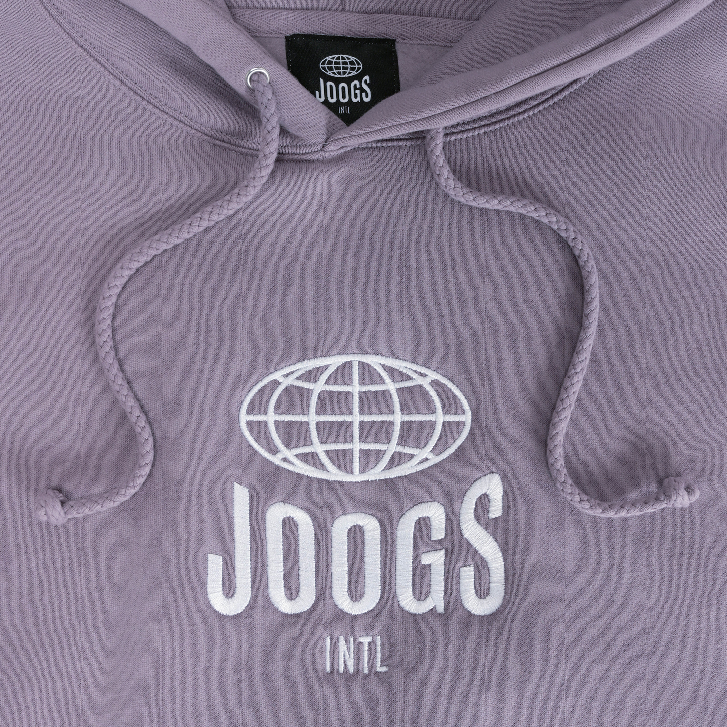 JOOGS EMBROIDERED LOGO HOODIE - DUSTY GRAPE - FRONT PRODUCT SHOT DETAIL 1